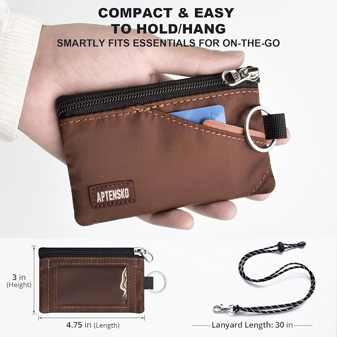 RFID Blocking Travel Wallet with Adjustable Lanyard, Small Nylon Zipper Pouch and Badge Holder for ID, Credit Cards, Cash, Keys, Commuters (Coffee) - Image 4
