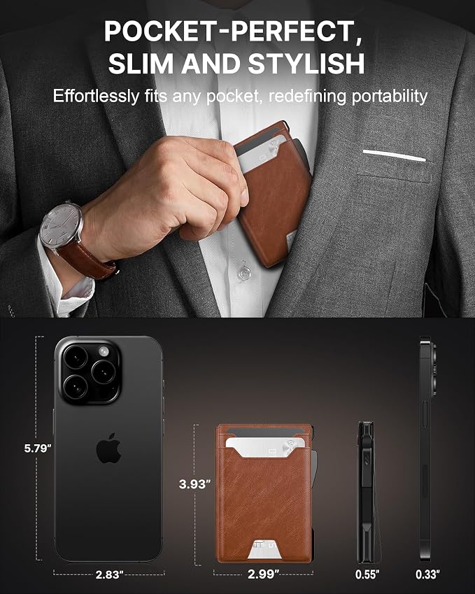 typecase Wallet for Men: Rfid-blocking with Money Clip Slim Leather Bifold ID Window Smart Pop Up Card Case Front Pocket Wallet with Gift Box (Light Brown) - Image 4