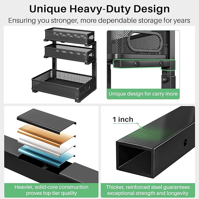 Kitstorack Under Sink Organizer, 2-Pack 3-Tier Height Adjustable Thickened Metal Pull out Cabinet Organizer Shelf, Slide out Storage Drawer Rack for Bathroom Kitchen Pantry Home Laundry Organization - Image 6
