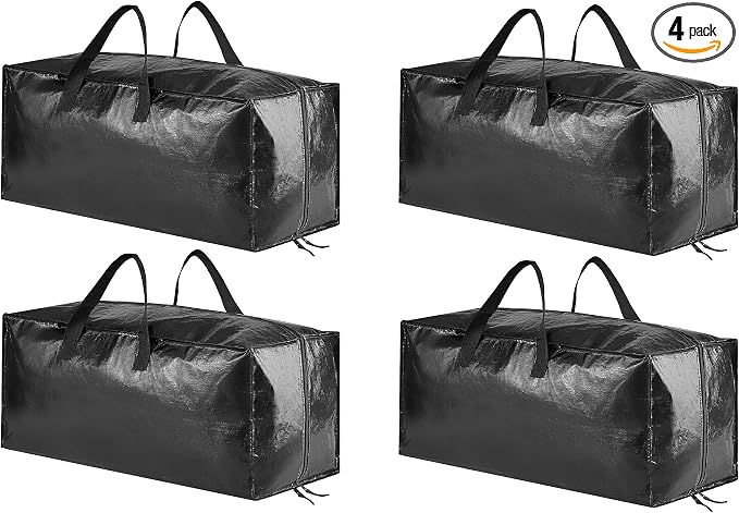 SpaceAid Heavy Duty Moving Bags, Extra Large Storage Totes W/Backpack Straps Strong Handles & Zippers, Alternative to Moving Boxes, Packing & Moving Supplies, Black (4 Pack) by SpaceAid