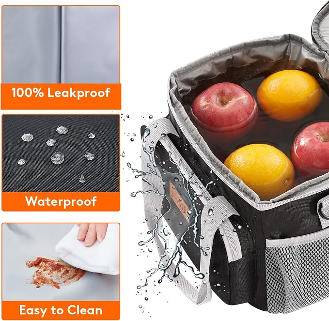Lifewit Medium Lunch Bag, Insulated Lunch Box, Soft Cooler Cooling Tote for Adult Men Women, Gray and Black 12-Can (9L) - Image 5