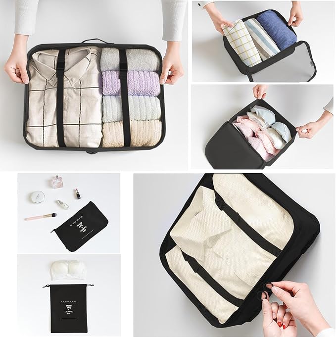 LANSKLBD 6/8 Set Packing Cubes for Suitcases Travel Luggage Packing Organizers,Travel Accessories Essentials Luggage Organizer with Shoe/Tioletry/Laundry Bag (Black, 6 set) - Image 4