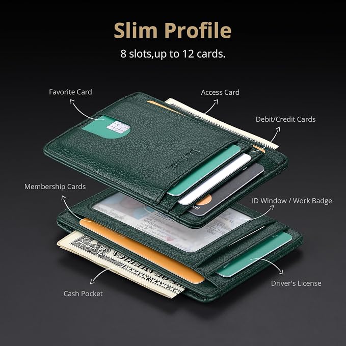 Buffway Slim Minimalist Front Pocket RFID Blocking Leather Wallets for Men and Women - Lichee Green - Image 4
