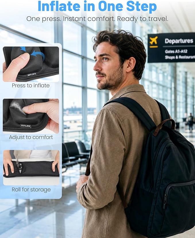 Travel Seat Cushion for Airplane, Press-Type Air Inflatable Cushion, Portable Ergonomic Comfort with Non-Skid Bottom for Long Flights, Office, Camping, Wheelchair, Travel, Driving - Image 7