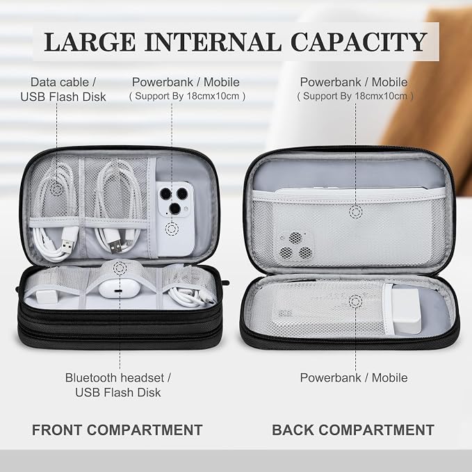 FYY Electronic Organizer, Travel Tech Pouch Bag, Medium, Black | Wrist Strap, Waterproof, Double Layers Portable Electronics Travel Carrying Case for Cord, Charger, Daily Business Trips Use - Image 3
