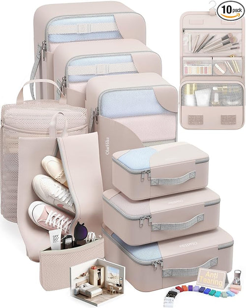 10 Set Packing Cubes for Travel, Gifts for Women Mom,Anti-Tearing Suitcase Organizer for Luggage with Shoe & Hanging Toiletry Bag,OlarHike Vacation Essentials & Accessories for Cruise Ship by OlarHike