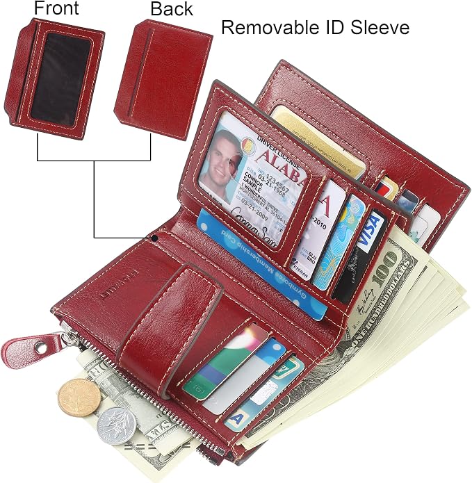 Small Compact Women Wallet RFID Blocking Genuine Leather Bifold Purse with ID Windows - Image 2