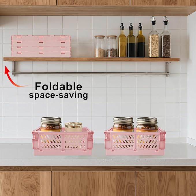 2 Pack Mini Foldable Small Plastic Baskets for Organizing and Storage，Collapsible Storage Crates,Mini Bins for Home Kitchen Bedroom Bathroom Office (Pink, Large 10x6.5x4) - Image 6