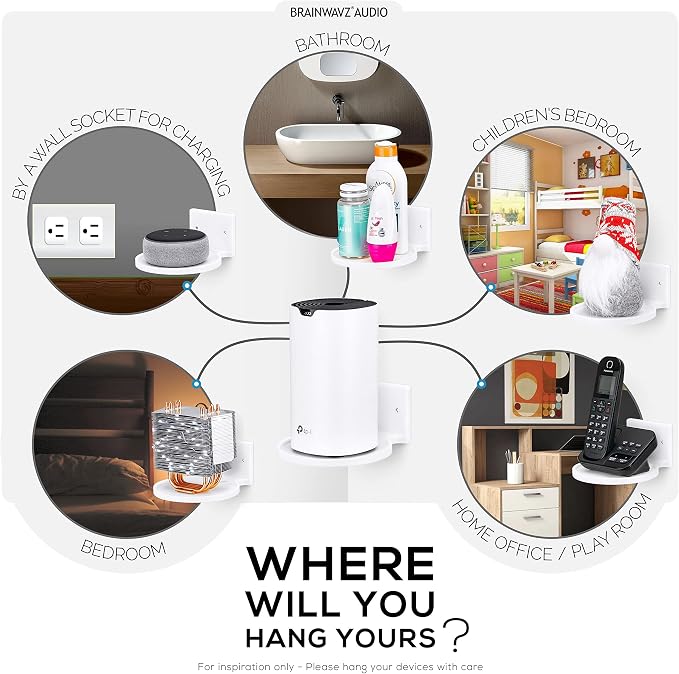 BRAINWAVZ 5” Round Floating Shelf Mount for Security Cameras Baby Monitors Speakers Plants Toys & More Universal Holder Stick-On Or Screw Mount, Easy to Install (White) - Image 9