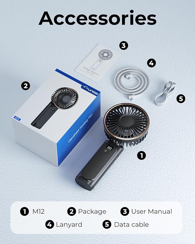 TUNISE Portable Handheld Fan, Portable Fan Rechargeable, 4000mAh, 180° Adjustable, 6 Speed Wind, Display Electricity in Real Time, USB Rechargeable Foldable F an, Quiet Personal Fan as Power Bank - Image 8