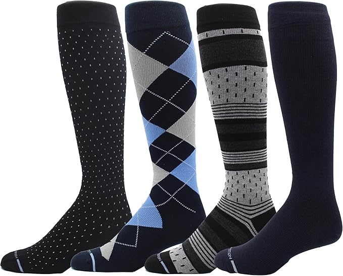 Dr. Motion 4 Pairs Men's Athletic Traveler Graduated Compression Knee High Socks by Dr.+Motion