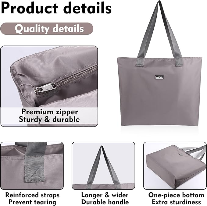 AOTIAN Reusable Grocery Bag, Foldable Shopping Tote Bag with Zipper Closure | Holds up to 50 lbs, Doubles as a phone pouch, Durable & tear-resistant. For travel, gym, beach & daily use, Machine washable - Image 5