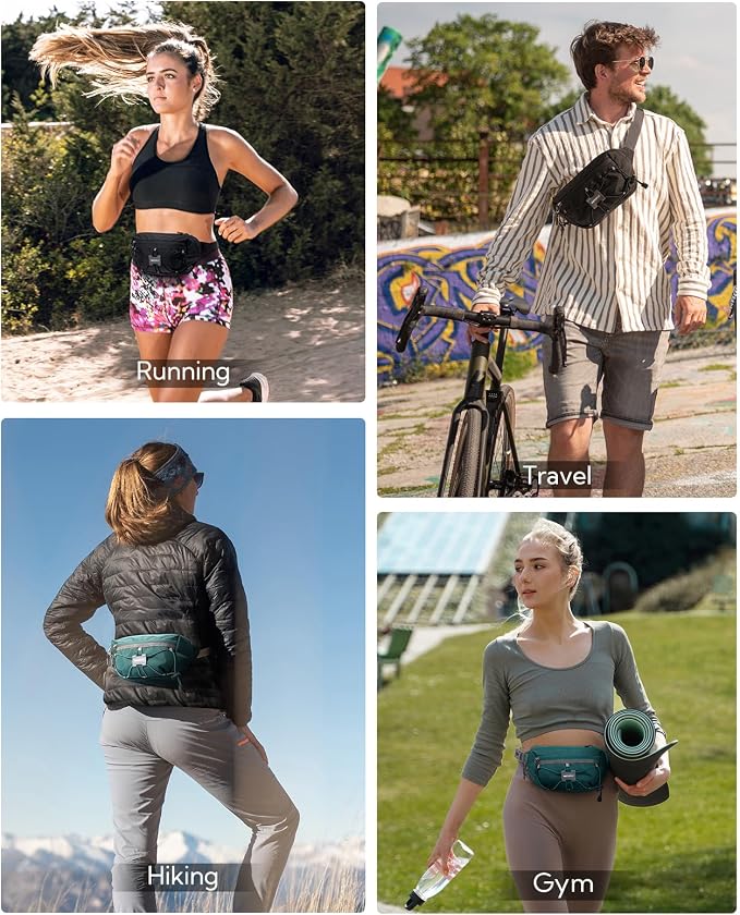 WATERFLY Small Fanny Pack RFID Blocking Travel Hiking Crossbody Waist Bag | Anti-theft design, Water resistant, Lockable zipper, Hidden rear pocket, Lightweight hip belt bag, EDC Running, Cycling, Gym - Image 6