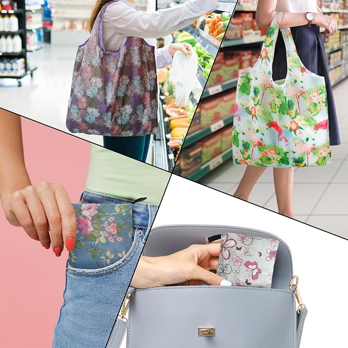 Grocery Reusable Shopping Bags, 4 Pack 50Lbs Foldable Large Washable Market Bags, Foldable Large Capacity Tote Bag For Travel, Bulk Market Cloth Storage Gifts Bags For Women - Image 2