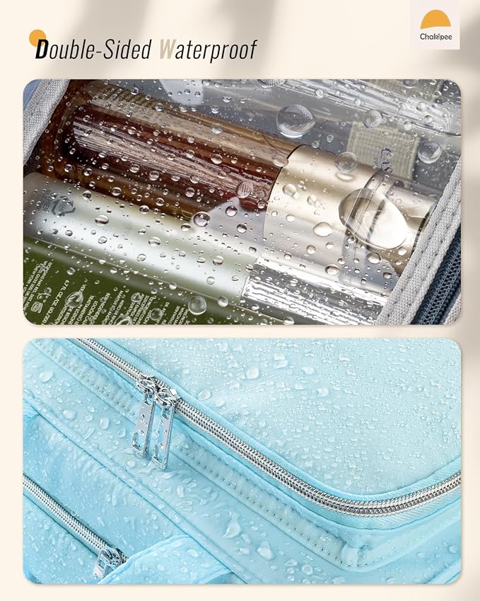 Travel Hanging Toiletry Bag for Women - Waterproof Cosmetic Organizer with Clear Window, Lightweight Bathroom Bags for Essentials, Makeup, Shampoo, Toiletries Blue,Large - Image 8