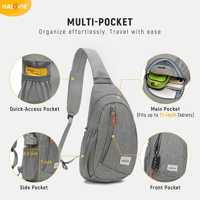 HALOVIE Anti Theft Crossbody Sling Bag RFID Travel Sling Backpack Lightweight Hiking Shoulder Chest Bag for Walking Work - Image 3