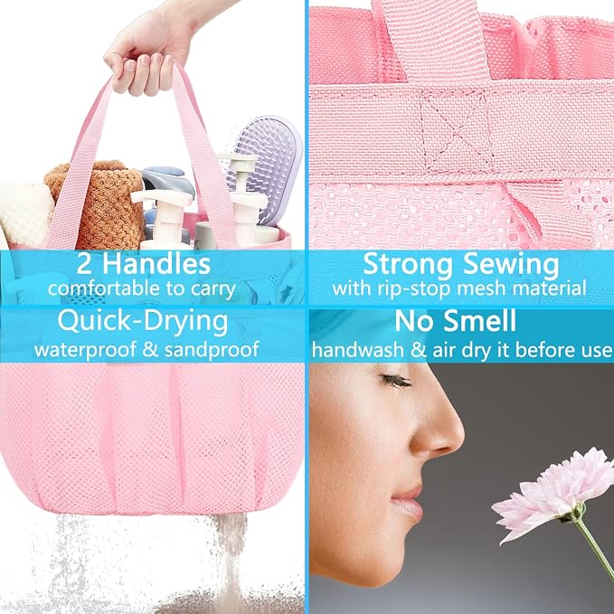 Fammart Mesh Shower Caddy Portable for College Dorm Room Essentials, Odorless Polyester Large Shower Tote Bag with Dual Handles, 8-Pocket Quick-Dry Toiletry Organizer for Travel, Beach, Camping, Gym - Image 5