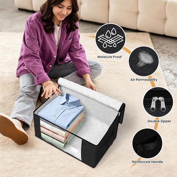 35L Closet Organizers, Foldable Under Bed Storage Containers | Storage Bags with Zippers,Window and Handles for Organizing Bedroom, Closet, Clothing,Organization with Handle - Image 6
