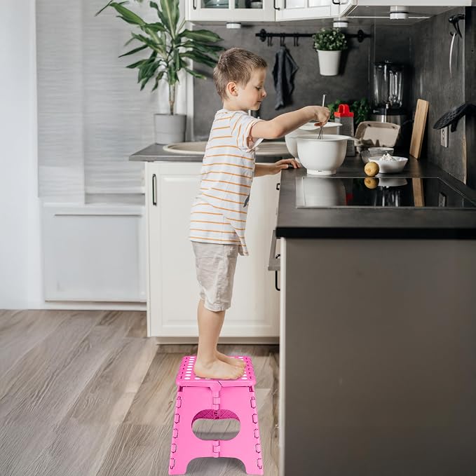 Delxo Folding Step Stool 11 Inch,300 Lbs Step Stool for Kids & Adults Pink | Foldable Step Stool 11",Non-Slip Foot Stools with Handle,Lightweight Collapsible stools for Kitchen,Bathroom,Bedroom,Garden - Image 3