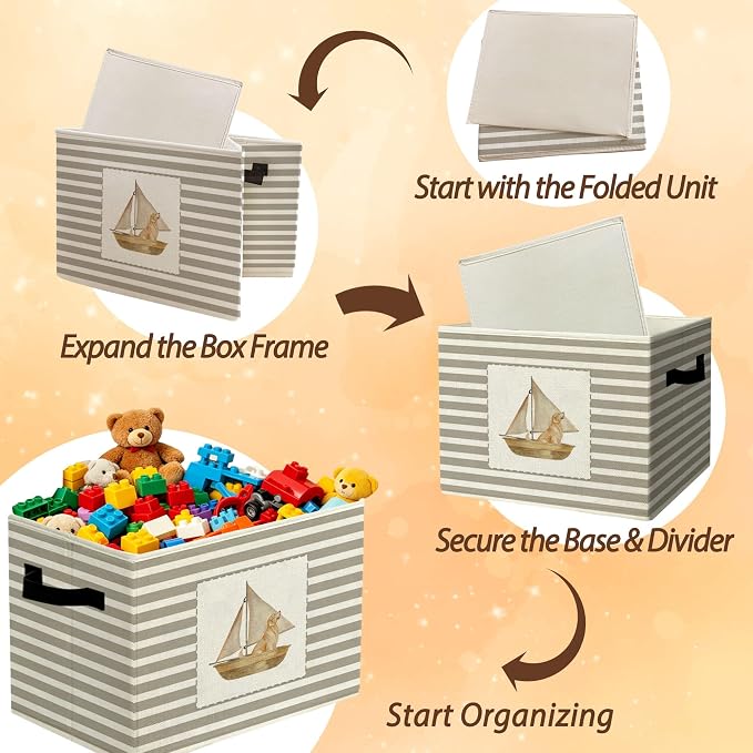 Rustic Golden Retriever Sailboat Storage Bins Boxes Handles | grey striped nursery foldable basket for organizing bedroom toddler playroom - Image 6