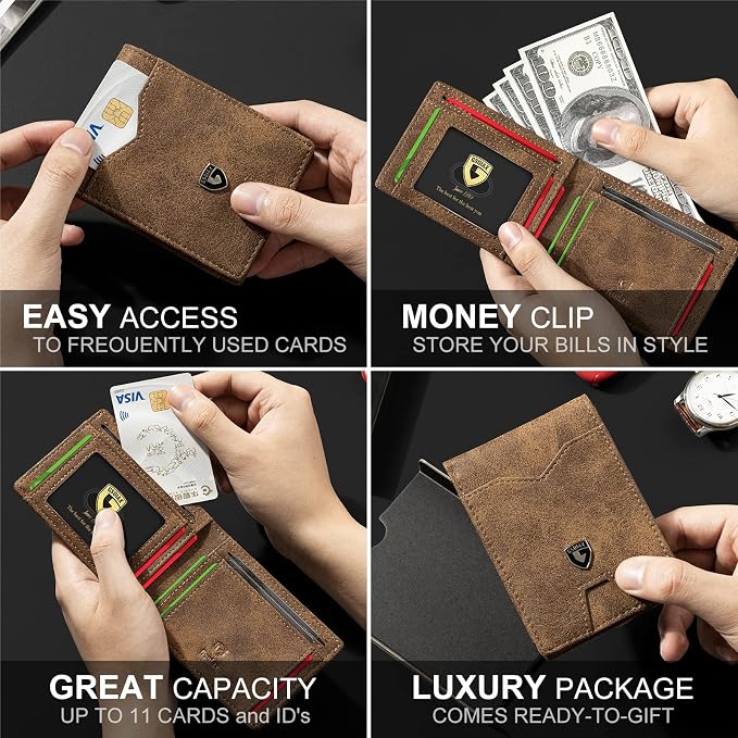 GSOIAX Slim Wallet for Men Rfid Blocking Leather Bifold Front Pocket Carbon Fiber Men's Money Clips Credit Card Holder With Gift Box - Image 3