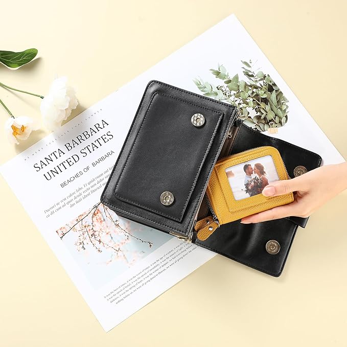 RNIEGA Credit Card Holder Wallet RFID Blocking Leather Small Wallet for Women Double Zipper Wallet with ID Window - Image 6