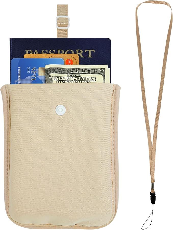 RFID-Blocking Travel Bra Wallet, Hidden Money Pouch with Elastic Strap | Ideal Secret Pocket to Protect Your Passport, Credit Cards, Cash and Valuables Under-Clothes, Nude, Bamneat by Bamneat