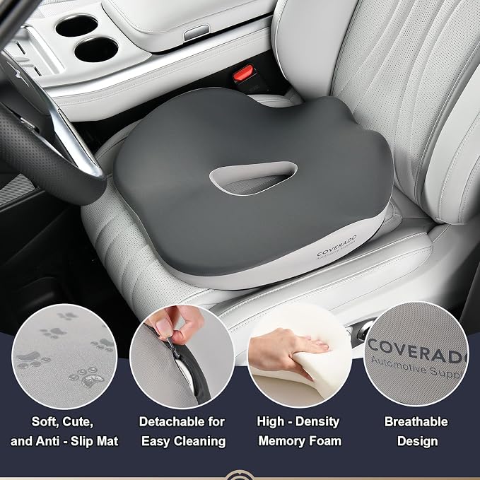 Coverado Car Seat Cushion with Memory Foam, Ergonomic Driving Seat Cushion for Sciatica, Tailbone, Back Pain Relief, Premium Non-Slip Washable Cushion for Car, Driver, Office, Wheelchair - Image 5