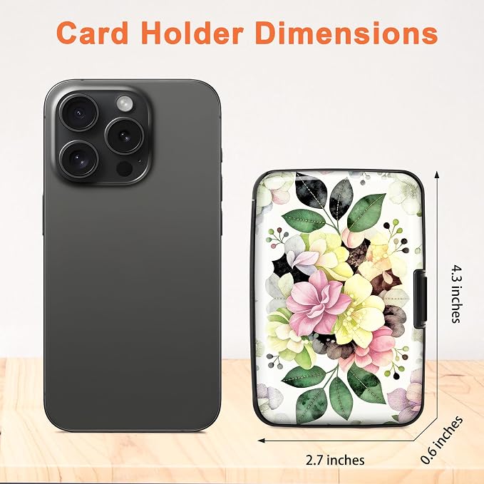 2 Pack Credit Card Holder for Women RFID Blocking Wallet, Artistic Flower | Card Wallets for Women Small Mini Business Metal Accordion Aluminum Alloy Hard Case for Men - Image 5
