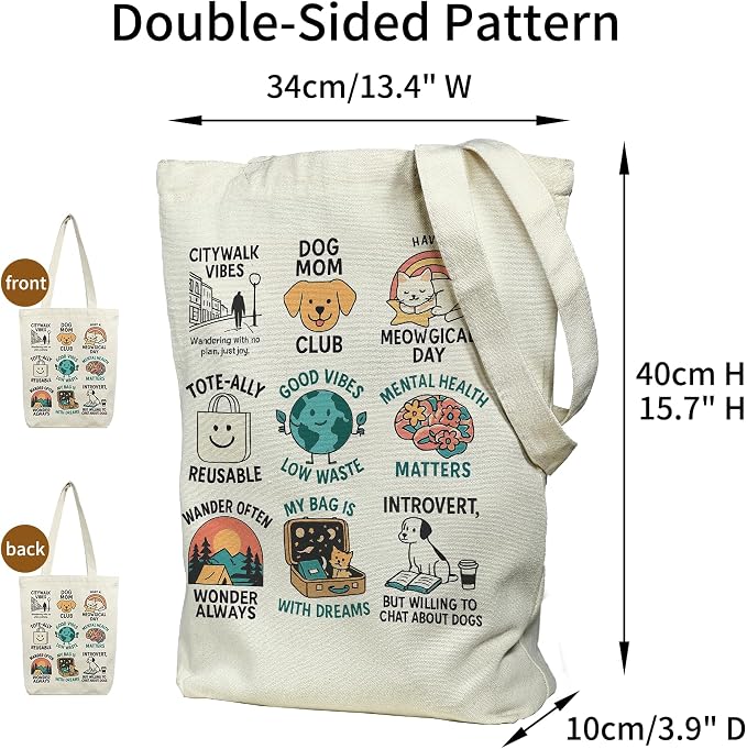 itgowisa Canvas Tote Bag for Women, Tote Bag with Zipper Inner Pocket, Zippered Canvas Bag for Shopping Work Grocery Everyday - Image 3