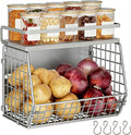 Wire Fruit Basket 2 IN 1 Magnetic & Hanging Wall Produce Basket with Spice Rack for Potato Onion Vegetable Storage for Pantry,Kitchen Countertop and Fridge Organizer by Clothink