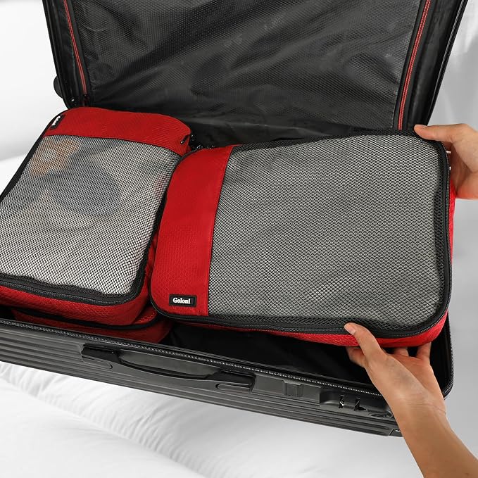 Packing Cubes for Travel Essentials,4 Set Packing Cubes for Suitcases,Lightweight Mesh Luggage Organizer Bag,Red - Image 6