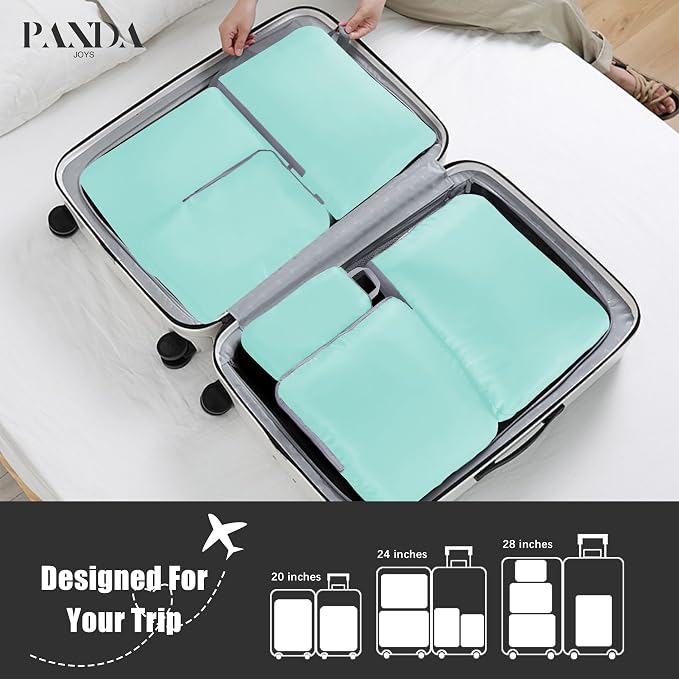 4 Set Compression Packing Cubes Travel - Travel Accessories Expandable Packing Organizers for Carry On - Essentials Luggage Bags - Light Teal - Image 6