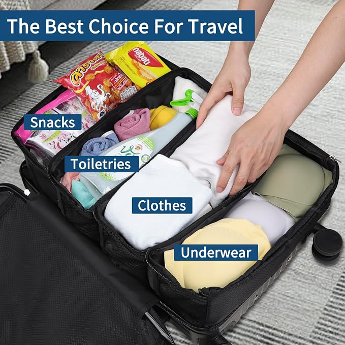 esouler Suitcase Organizer, Travel Luggage Organizer hanging packing cubes for travel，portable hanging travel shelves Collapsible closet organizer for Carry-on (Black, Medium) - Image 4