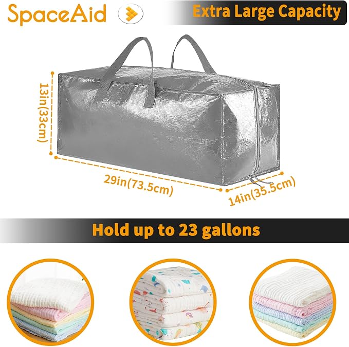 SpaceAid Heavy Duty Moving Bags, Extra Large Storage Totes W/Backpack Straps Strong Handles & Zippers, Alternative to Moving Boxes, Packing & Moving Supplies, Gley (8 Pack) - Image 2