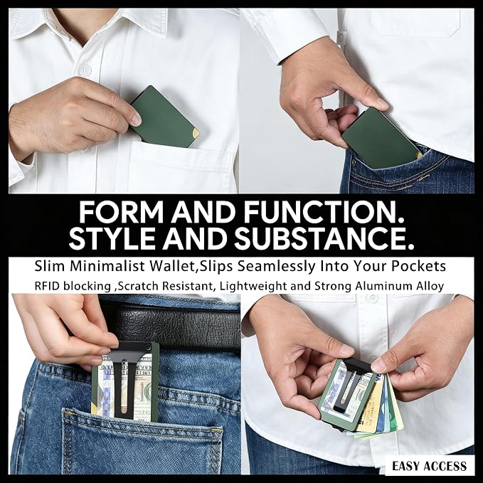 Slim Wallet for Men,RFID Blocking Minimalist Metal Wallet, Money Clip/Cash Holder, Front Pocket Aluminum Credit Card Holder, Ideal Gift for Men,Matt Green - Image 5