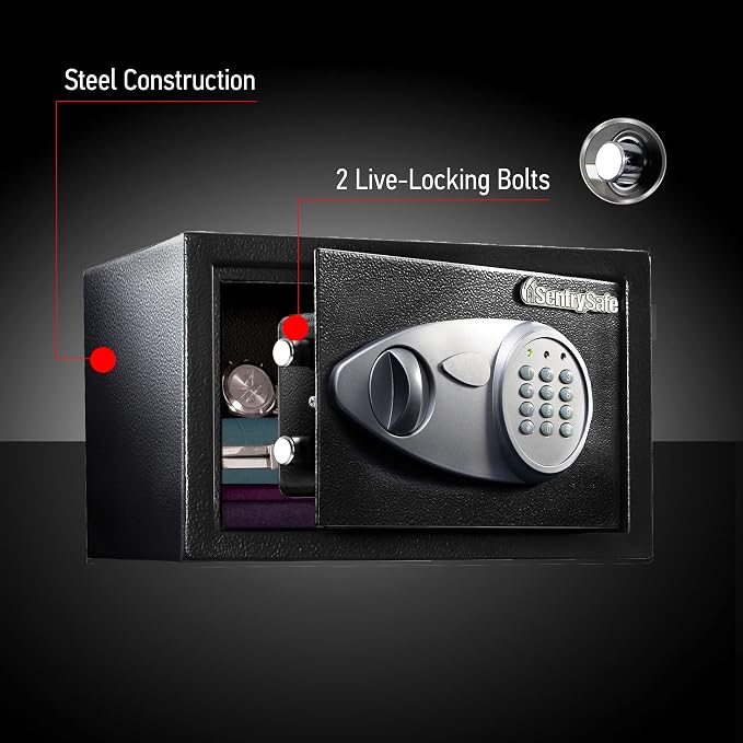 SentrySafe Safe with Digital Keypad Lock, Steel Safe with Interior Lining and Bolt Down Kit for Money, Jewelry, Electronics, 0.58 Cubic Feet, 8.7 x 13.8 x 9.7 Inches, X055 | Steel Safe With Interior Lining and Bolt Down Mounting Kit and Digital Keypad ... - Image 4