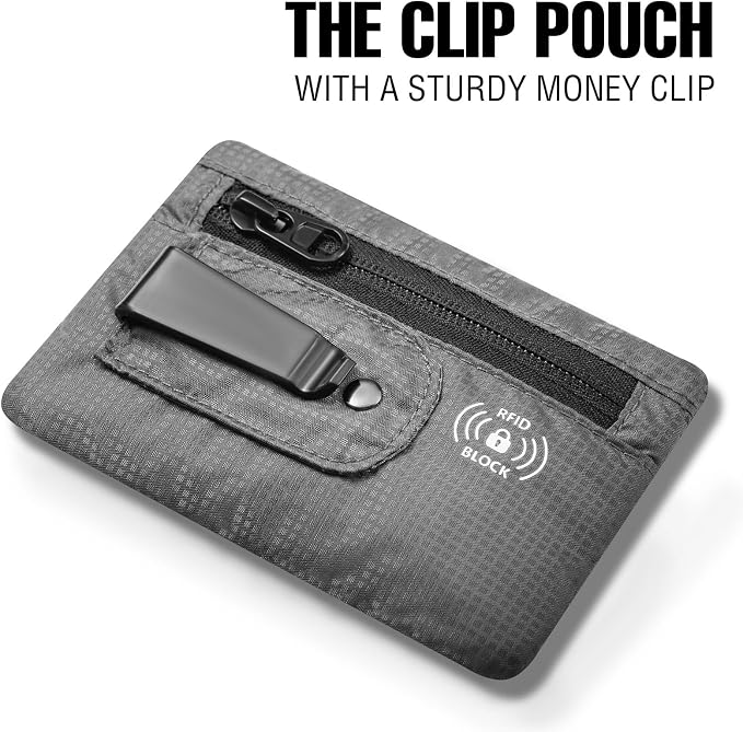 KOSMCCO RFID Blocking Clip Stash Pocket Travel Belt Wallet, Grey, Medium | Compact Hidden Design, For Cards & Cash, Slim Pickpocket-Proof, Everyday Carry - Image 5
