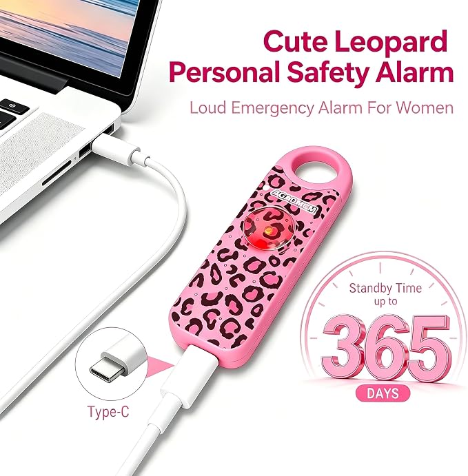 Rechargeable Personal Safety Alarm for Women | 130dB Loud Siren & Strobe Light & Low Battery Notice, Emergency Keychain Alarm for Self Defense (Cheetah) - Image 7
