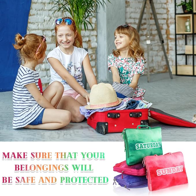 Paterr 7 Pcs Days of Week Packing Cubes for Travel Compression Packing Cubes for Kids Summer Camp Daily Outfit Suitcase Organizers Zippered Storage Bag for Cruise Vacation Essentials(Multicolor) - Image 5