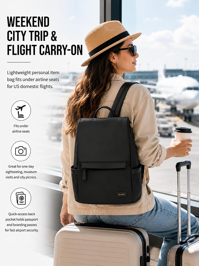 Anti Theft Backpack Purse for Women Lightweight Casual Travel Daypack Black - Image 7