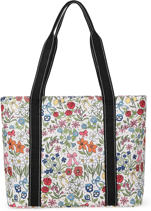 Tote Bag for Women with Laptop Compartment & Cup Holder,Nylon Bag for Work,Travel,Gym,Beach,Teacher,Nurse,School,Mom by HappiePeppie