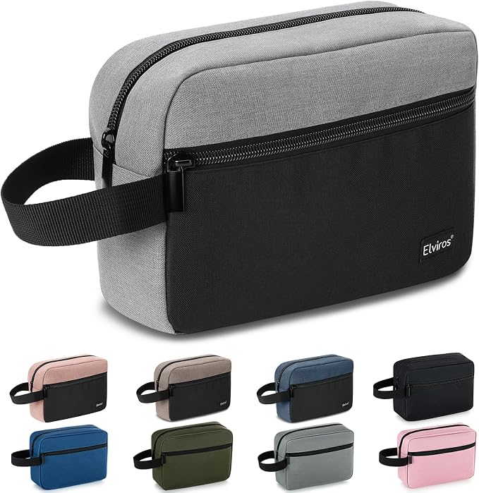 Elviros Travel Toiletry Bag for Men Hanging Toiletries Dopp Kit Small Bathroom Hygiene Tool and Medicine bag for Traveling Essential Shaving Pouch,Gifts for Men(Grey&Black) by Elviros
