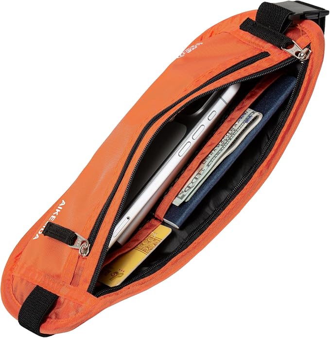 RFID Blocking Money Belt - Passport Holder & Travel Wallet, Slim Hidden Fanny Packs for Women Men - Orange - Image 5