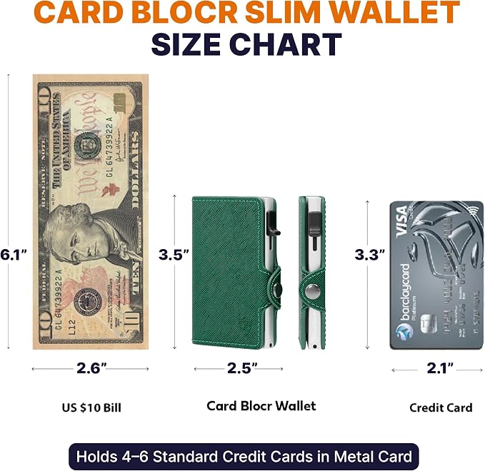 Pop Up Wallet for Women Slim Aluminum Case, Saffiano Green Bag | Secure RFID Wallet Stores Essentials with Easy Organization - Credit Card Holder Supports Daily Use & Travel Needs - Image 3