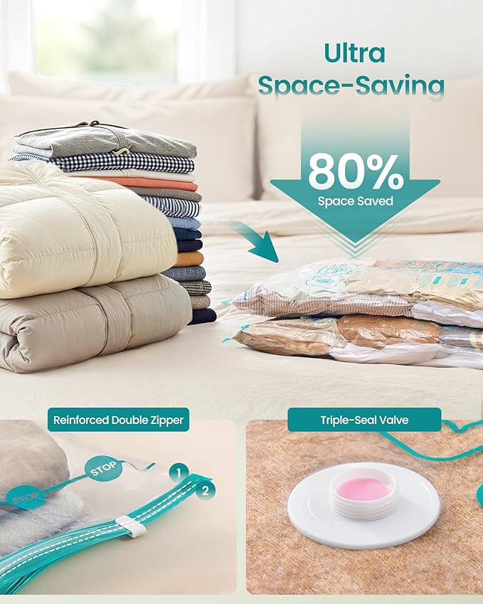 SONGMICS Vacuum Storage Bags, Rechargeable Portable Electric Pump, Space Saver Vacuum Seal Suction Bags for Clothing Travel Bedding Comforters, Reusable, 9 Pack, 3M/3L/3J, Transparent ULVB202W101 - Image 4