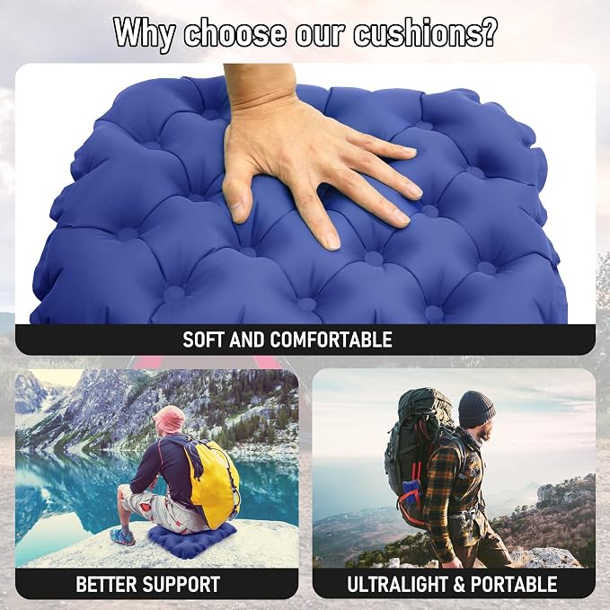 Inflatable Seat Cushion, Lightweight Stadium Seat Pad, Travel Air seat Cushion Anti-Slip for Airplane, Long Flights, Hiking, Climbing, Home and Camping, Compact Air Cushion,Navy Blue - Image 6