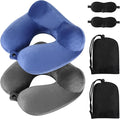 Sintuff 2 Pcs Inflatable Travel Pillow with Compact Bag and Blindfold Velvet Inflatable Neck Airplane Pillow Washable Cushion for Airplanes Flight Car Long Traveling Kids Adults Grey Blue by Sintuff