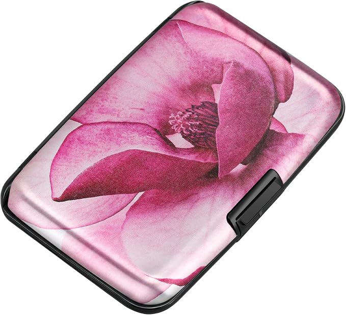 Mini RFID Aluminum Wallet Credit Cards Holder Business Card Case Metal ID Case for Men Women(Pink Magnolia) by ELFISH