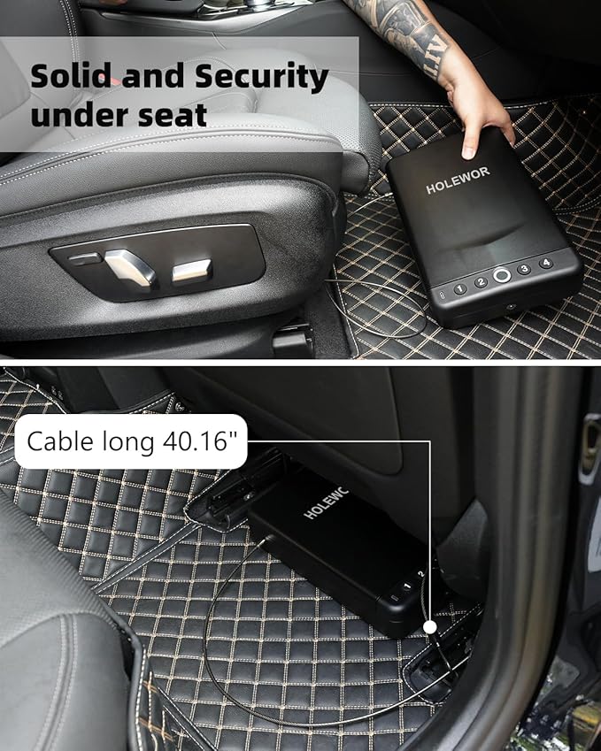 Car Gun Safe Small Portable Biometric Handgun Lock Box for Travel | 3 Ways Quick Access Fingerprint Compact Single Carrying Pistol Case for Vehicles Under Seat with Emergency USB C Power Supply - Image 5